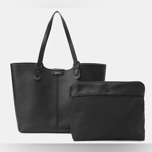 Jo & Mr. Joe Genuine Calf Leather Shopper Tote Bag With Inner Zip Pouch Black